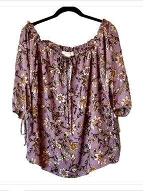 Renee C Floral Peasant Blouse XL Purple Boho NWT